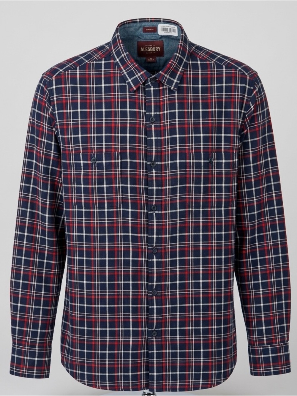 Alesbury Men's Navy & Red Plaid Button-Down Shirt - 100% cotton - size xl